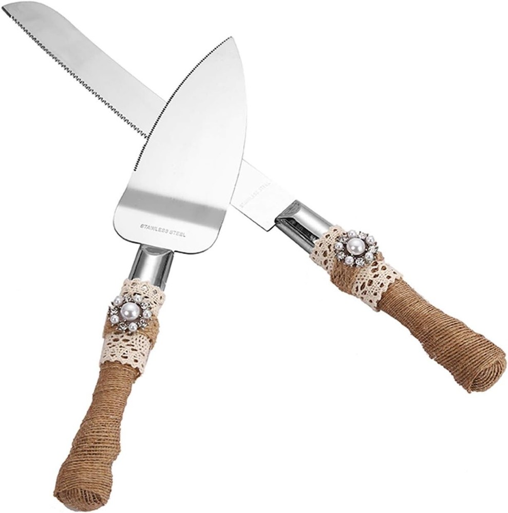 Rustic Wedding Cake Knife and Serving Set - Handmade Elegance for Special Days