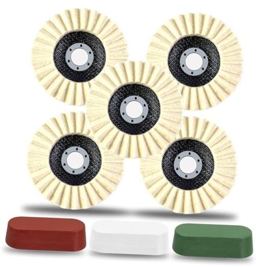 Pcs Wool Polishing Wheel and Compound Set Includes 5 Pcs Wool Felt Flap 8