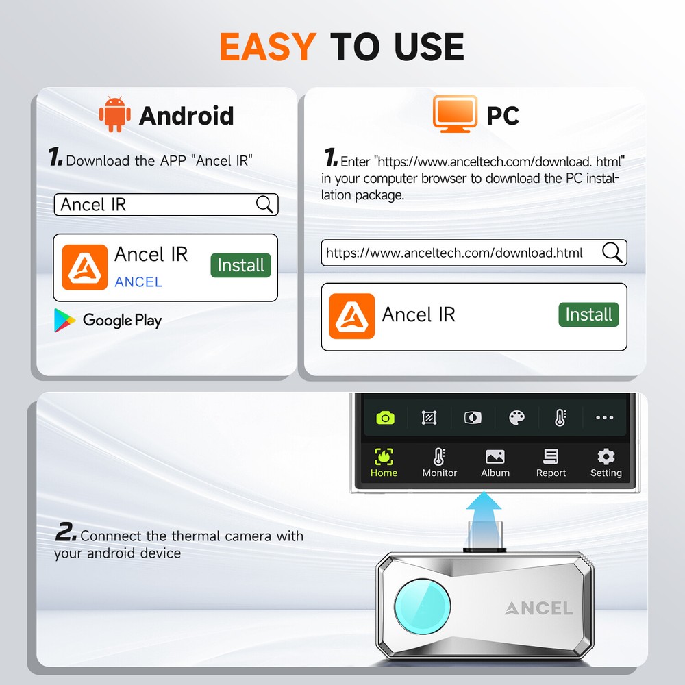 ANCEL High Resolution Thermal Camera for Android Optimized Temperature Accuracy