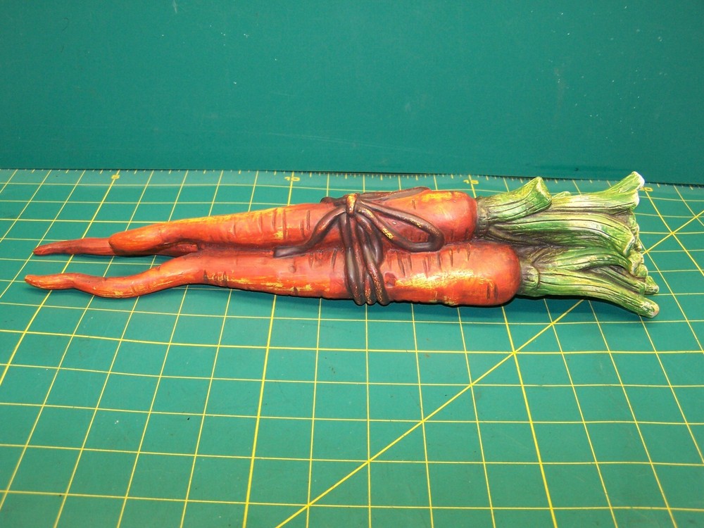 LARGE  CERAMIC CARROTS HANDPAINTED  ORANGE GREEN 13.5”
