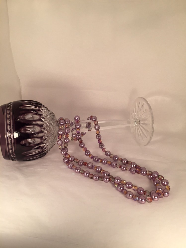Handmade Lavender Pearl and Crystal Necklace with Silver Clasp#4925