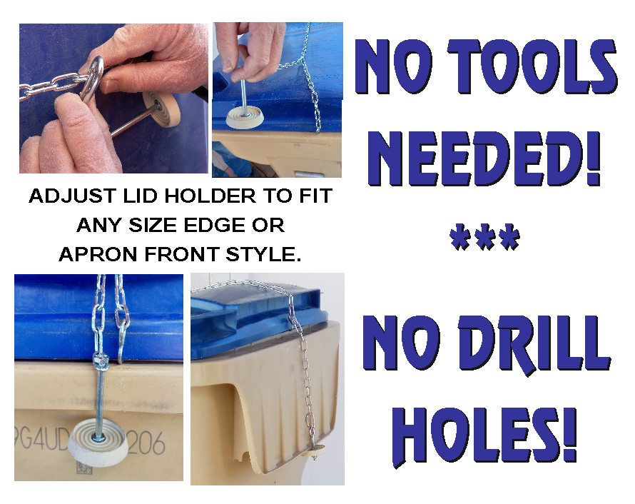 GRAVITY TRASH CAN LID LOCK, No Tools Required - Opens Automatically for Dumping