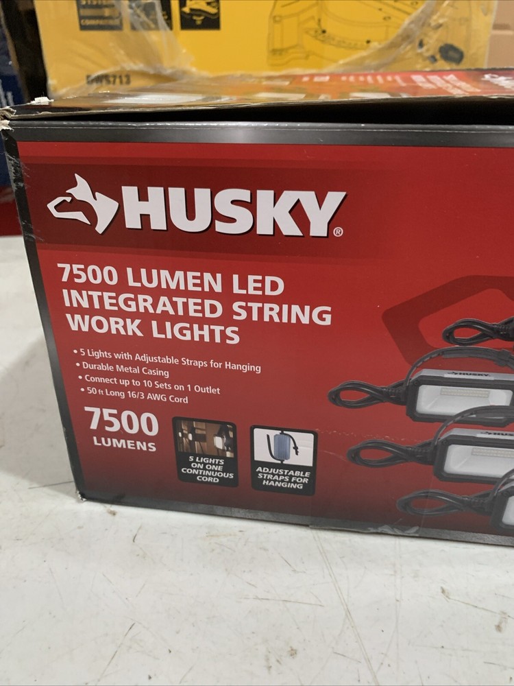 HUSKY 7500-Lumen LED String Light Energy-efficient Work Lights 50 ft. Cord