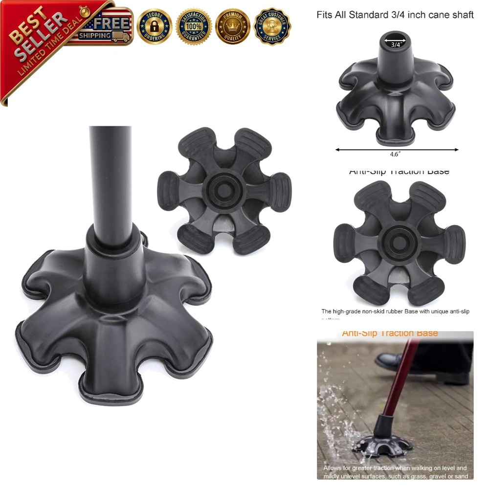 Durable Self-Standing Cane Tip - 6 Support Feet for Extra Stability and Comfort