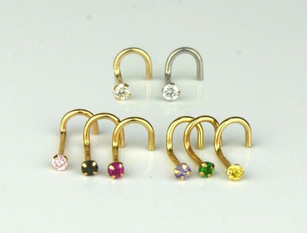 14k Yellow Gold Round Multi Colored CZ Nose Piercing