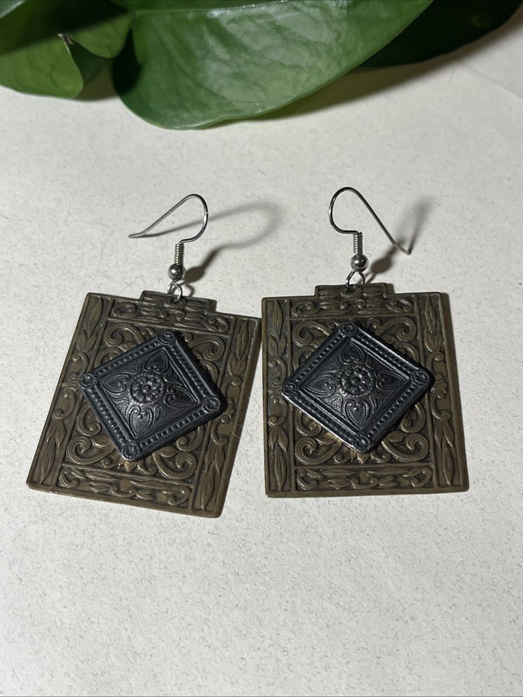 Vintage Mayan Ethnic Native Design Dangle Earrings