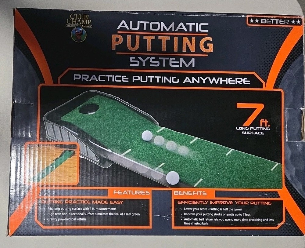 Club Champ Automatic Golf Putting System GRAVITY Feed 7 Ft Black & Green