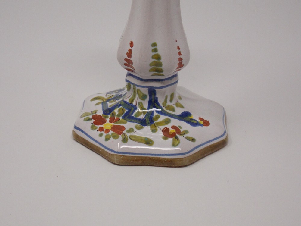 FLORAL CANDLE HOLDER - HAND PAINTED - SIGNED - ITALY - Unknown Maker