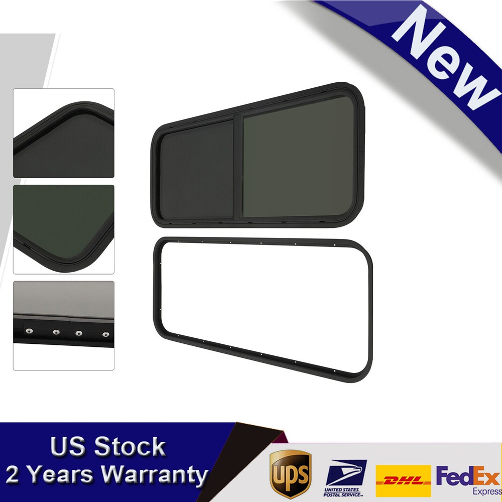 RV Window Tempered Black Glass Horizontal Rectangular Sliding Windows 43"x23"