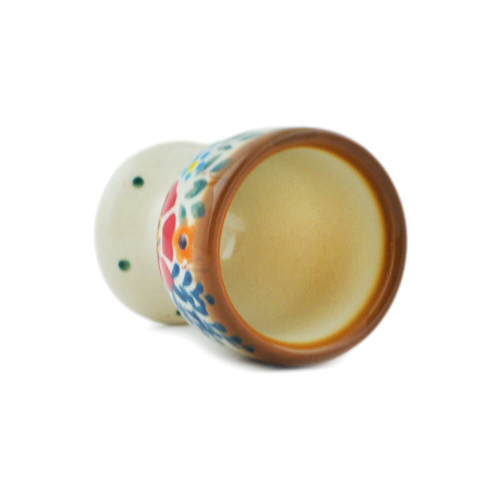 Polish Pottery Egg Holder 2" Rustic Field Flowers Red