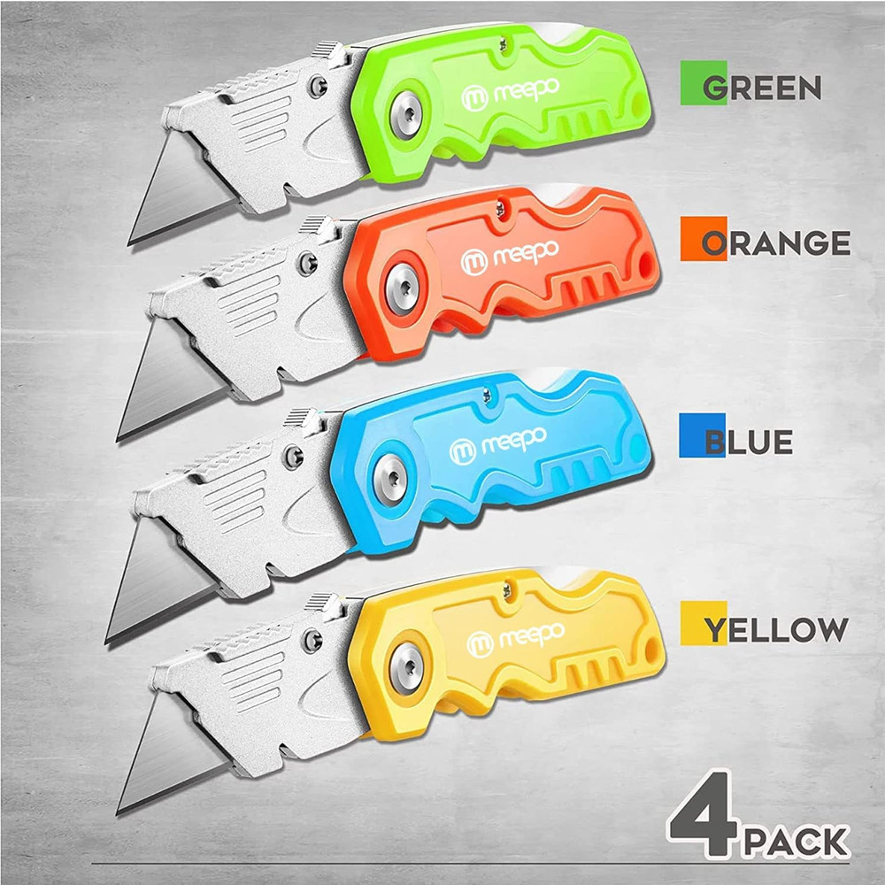 Box Cutter, 4-Pack Tough Folding Box Cutter for Heavy Duty Purpose, Razor Sharp