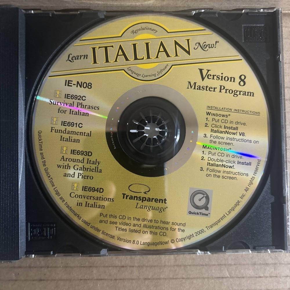 Learn Italian Now Transparent Language Learning Master Program PC/Mac Preowned