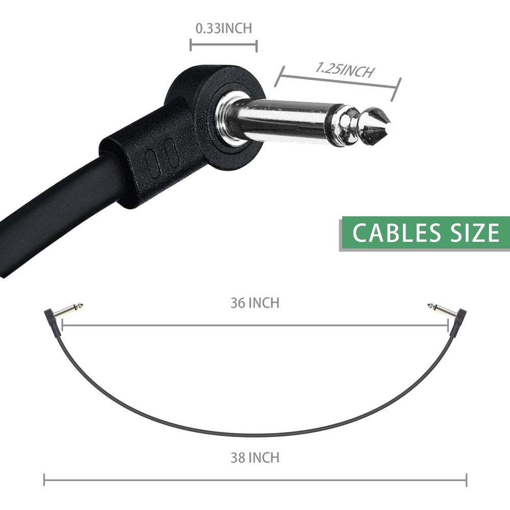 GOGHOST 3FT Guitar Patch Cables, 1/4" TS Right Angle Effect Pedal 3 FT, Black