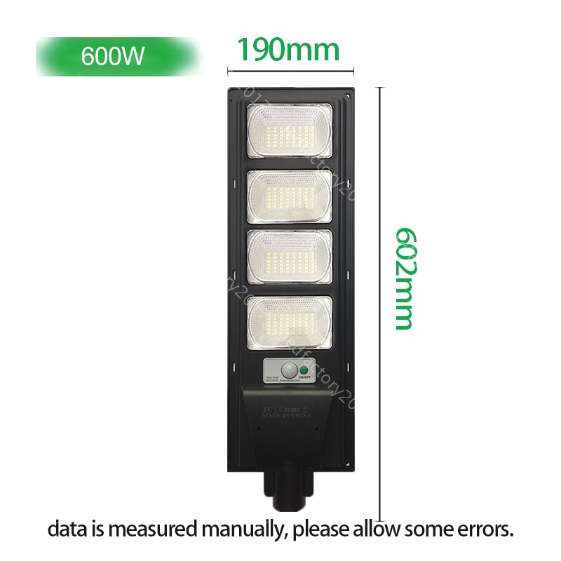 600W LED Solar Steert Lamp Frontyard Security Waterproof w/ Remote Control Pole