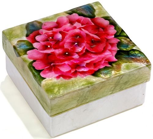 1511 *      HYDRANGEA PINK~  CAPIZ SHELL TRINKET BOX