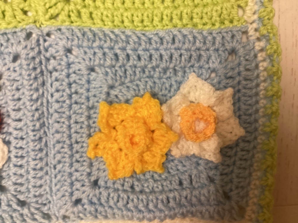 One Handmade Crochet SPRING/EASTER themed blanket 65cmx52cm