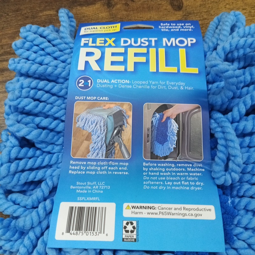 2 Microfiber Chenille Flex Dust Mop Refill Dual Action Cleaning Head Floors Blue