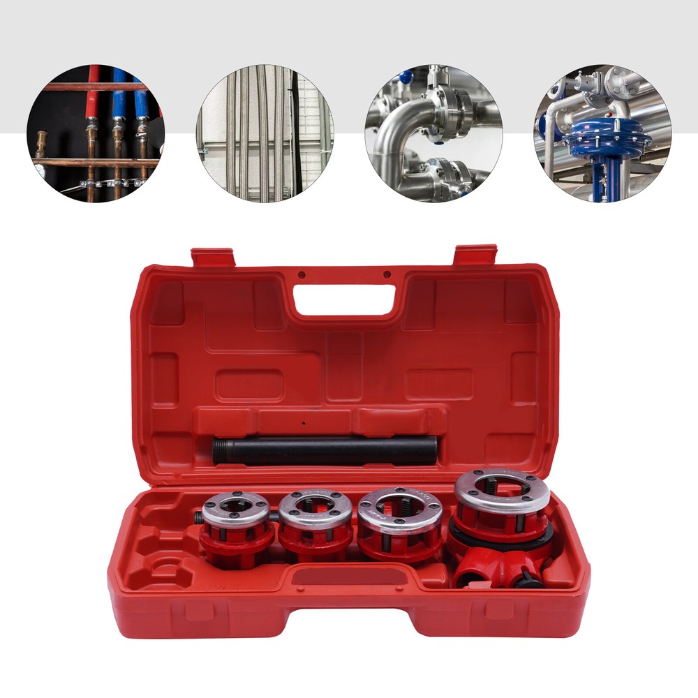 Manual Ratchet Pipe Threading Threader Die Head Handle Set 1/2'' to 1-1/4'' BSPT