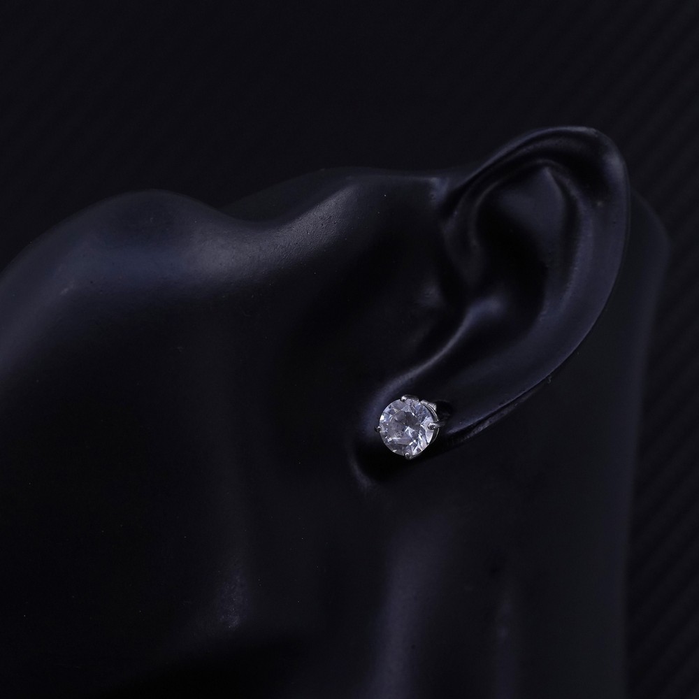8mm, Vintage sterling silver 925 studs earrings with clear cz