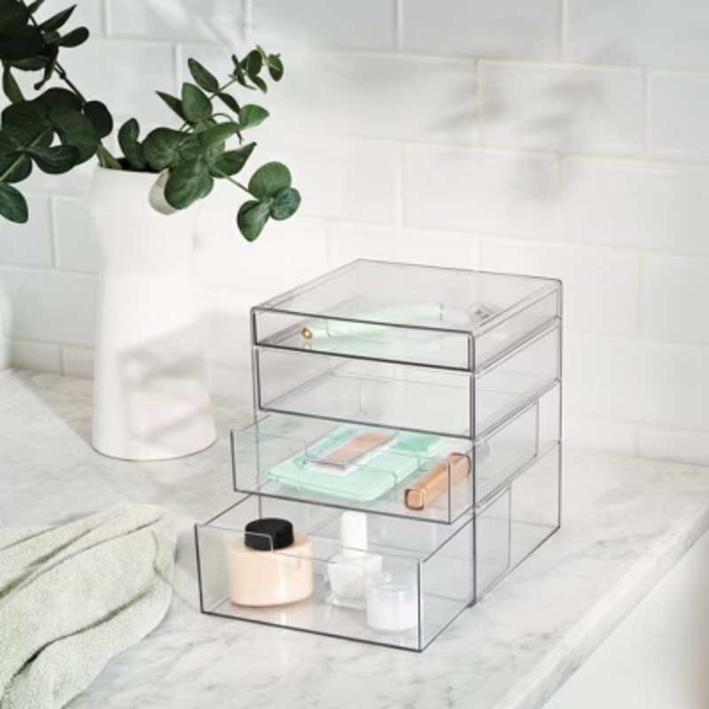 4 Drawer Stackable Countertop Organizer Clear: PET, 8.02" Height