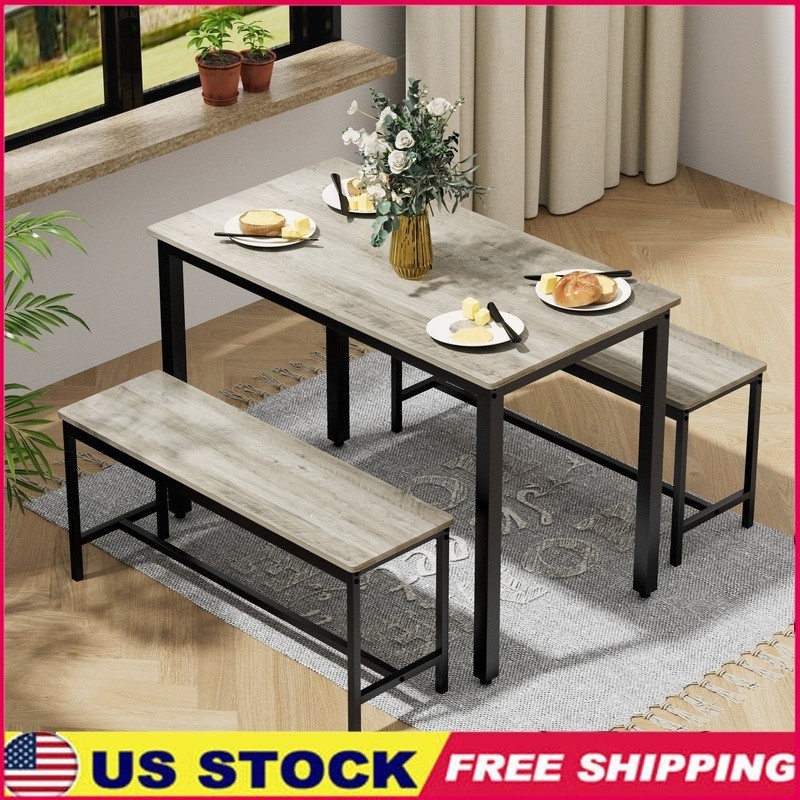 3 Piece Dining Table Set Space Saving Design 4 Modern Style Kitchen Benches New