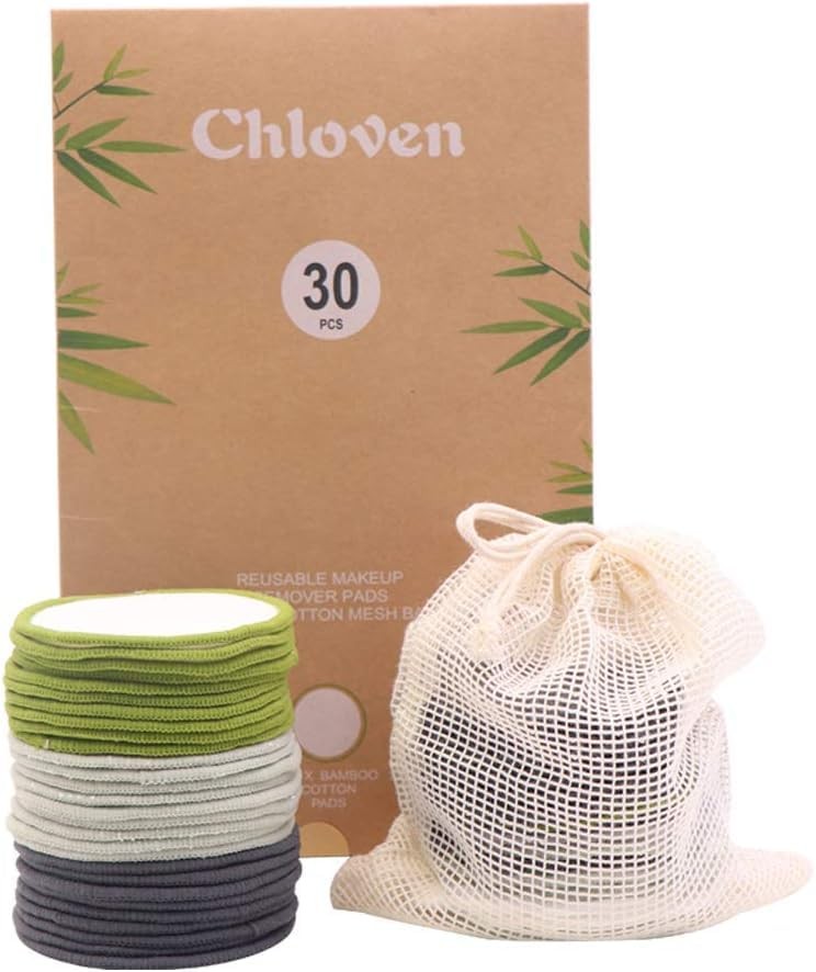 Chloven 30 Pack Reusable Makeup Remover Pads - Bamboo 30 Count, Multi-colored