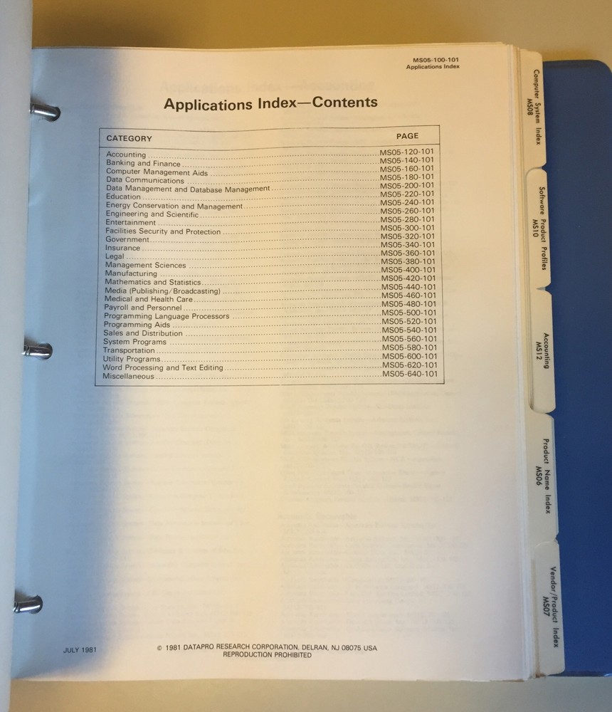 Vintage 1982 DATAPRO Directory Of Microcomputer Software Binder 1 & 2