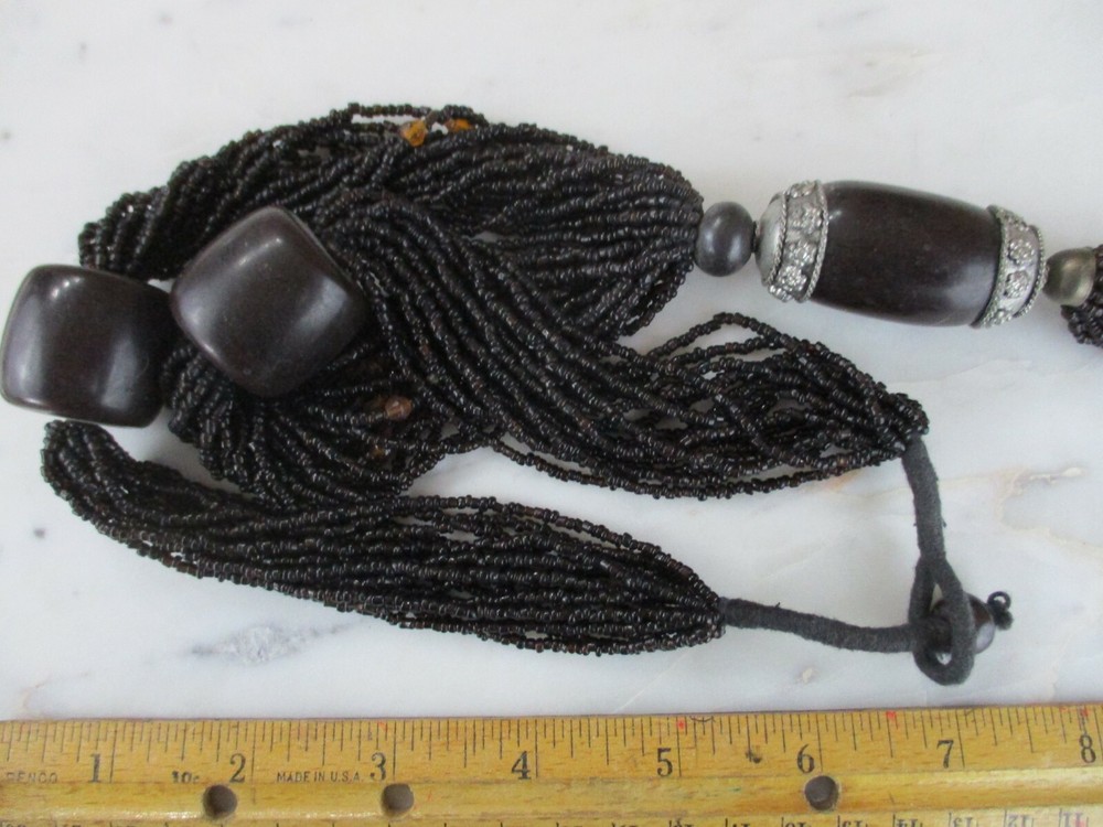 Multi strand necklace bohemian black seed beads hippy statement