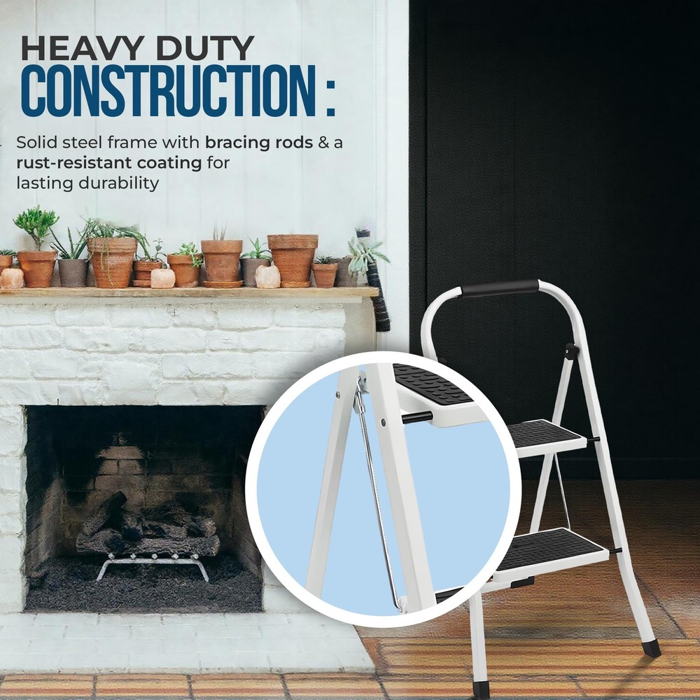 SIMPLI-Magic 2-Step Ladder, 350 LBS Capacity Folding Step Stool – Anti-Slip Wide