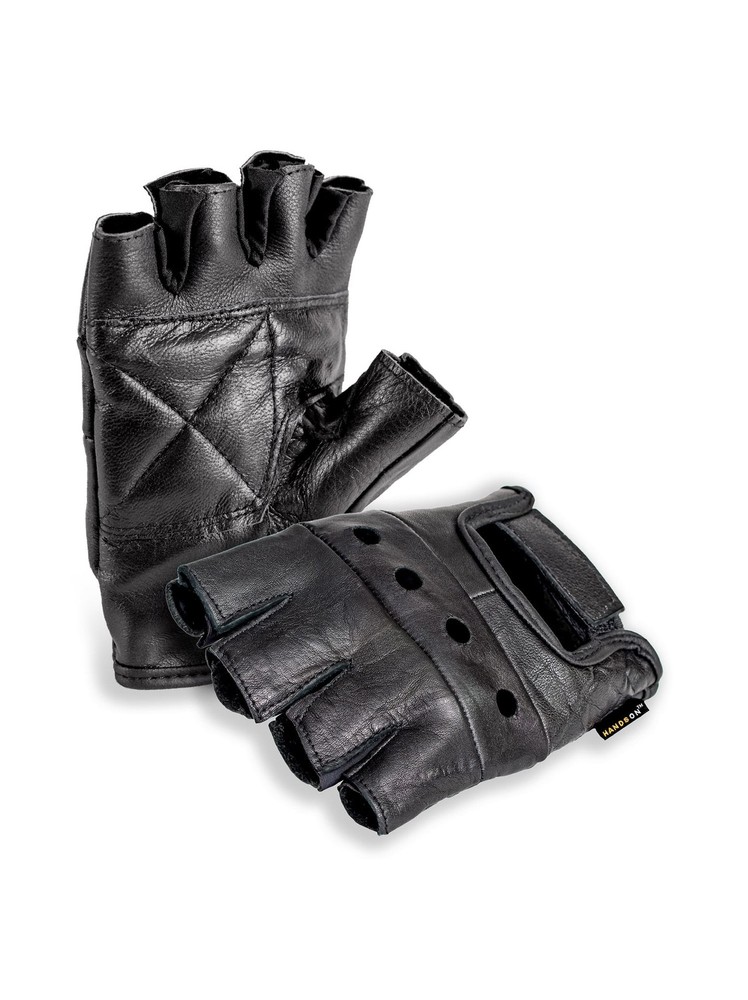 FL2250-L, Top Grain Leather Half Finger Gloves, Padded Palm, Hook & Loop Closure