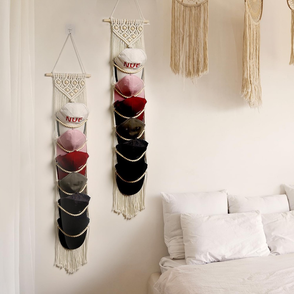 Cap Hanger-1 Pack-Boho Macrame Cap Holder Wall Hat Organizer for Baseball Cap...