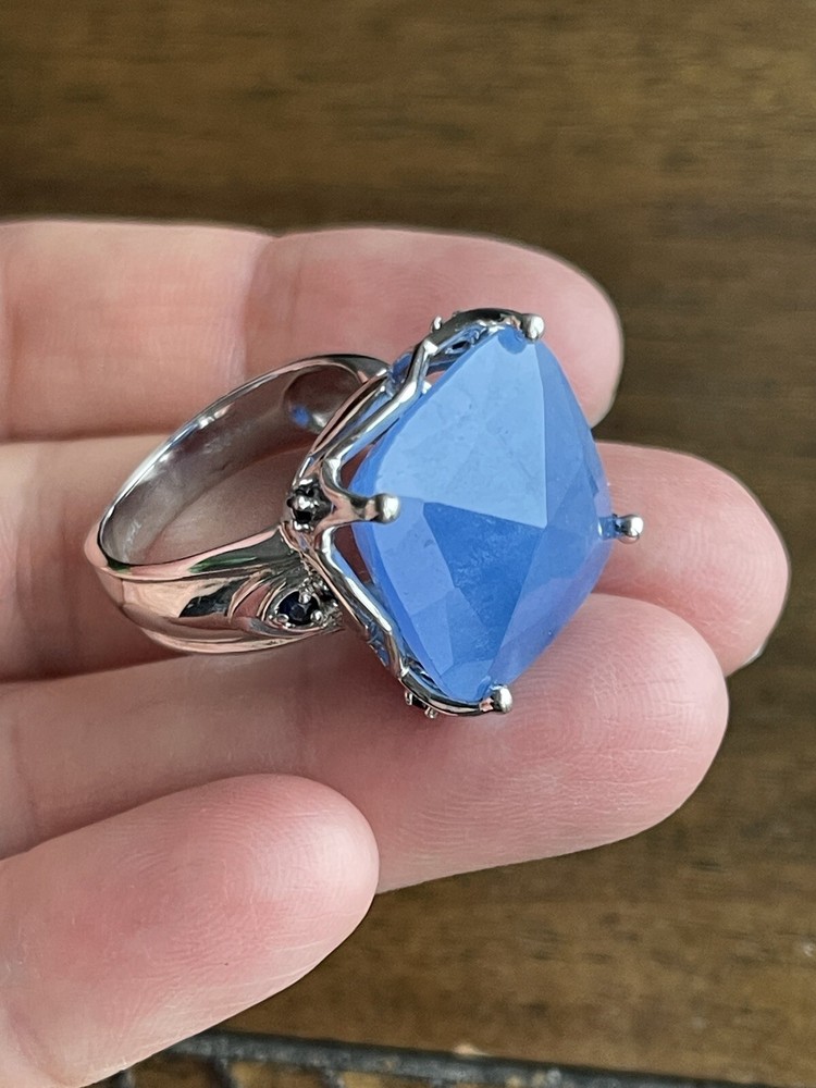 SX 925 Silver Blue Jade RING SIZE 8