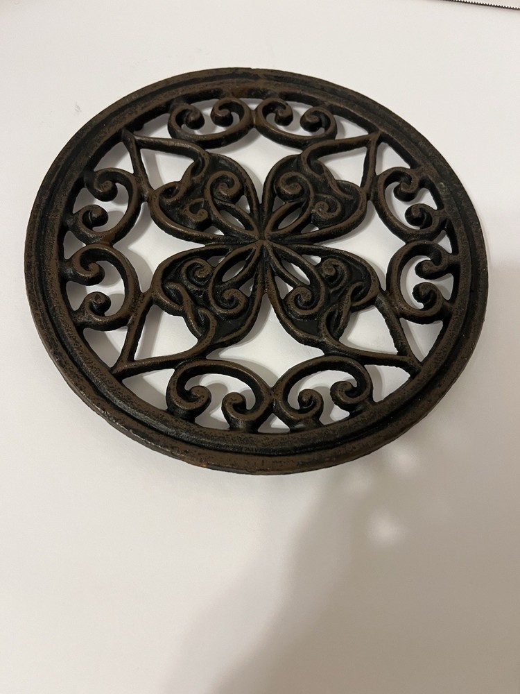 Cast Iron Trivet Four Leaf Clover With Scrolls