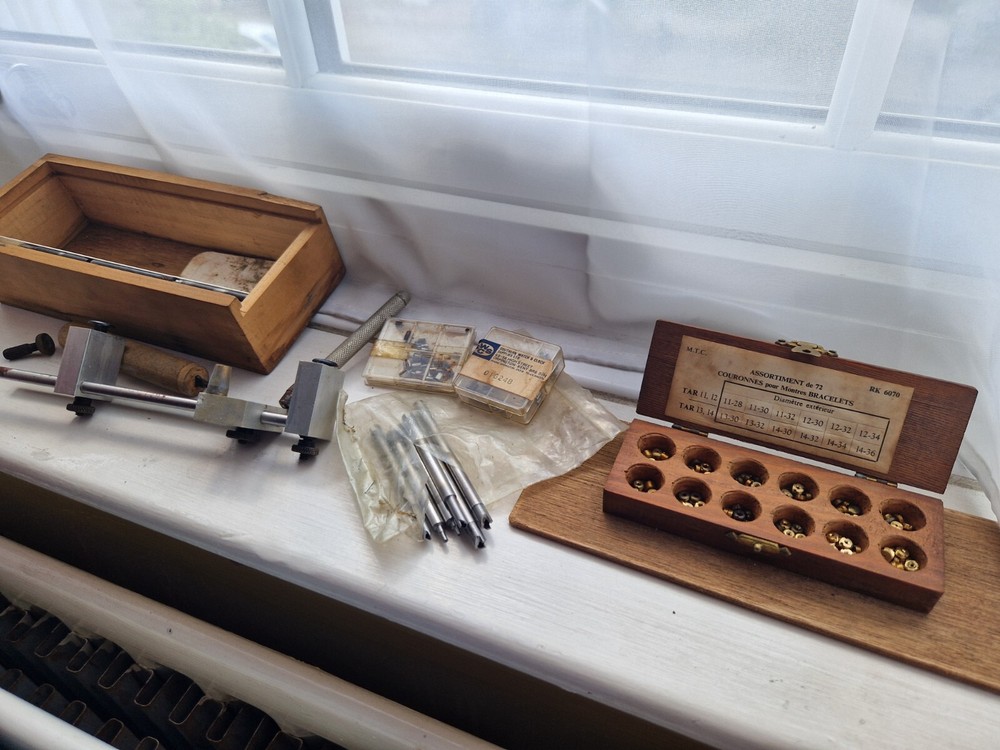 clock repair bushing tool Clockmaker tool set SUPERB incl extra bits + bushes