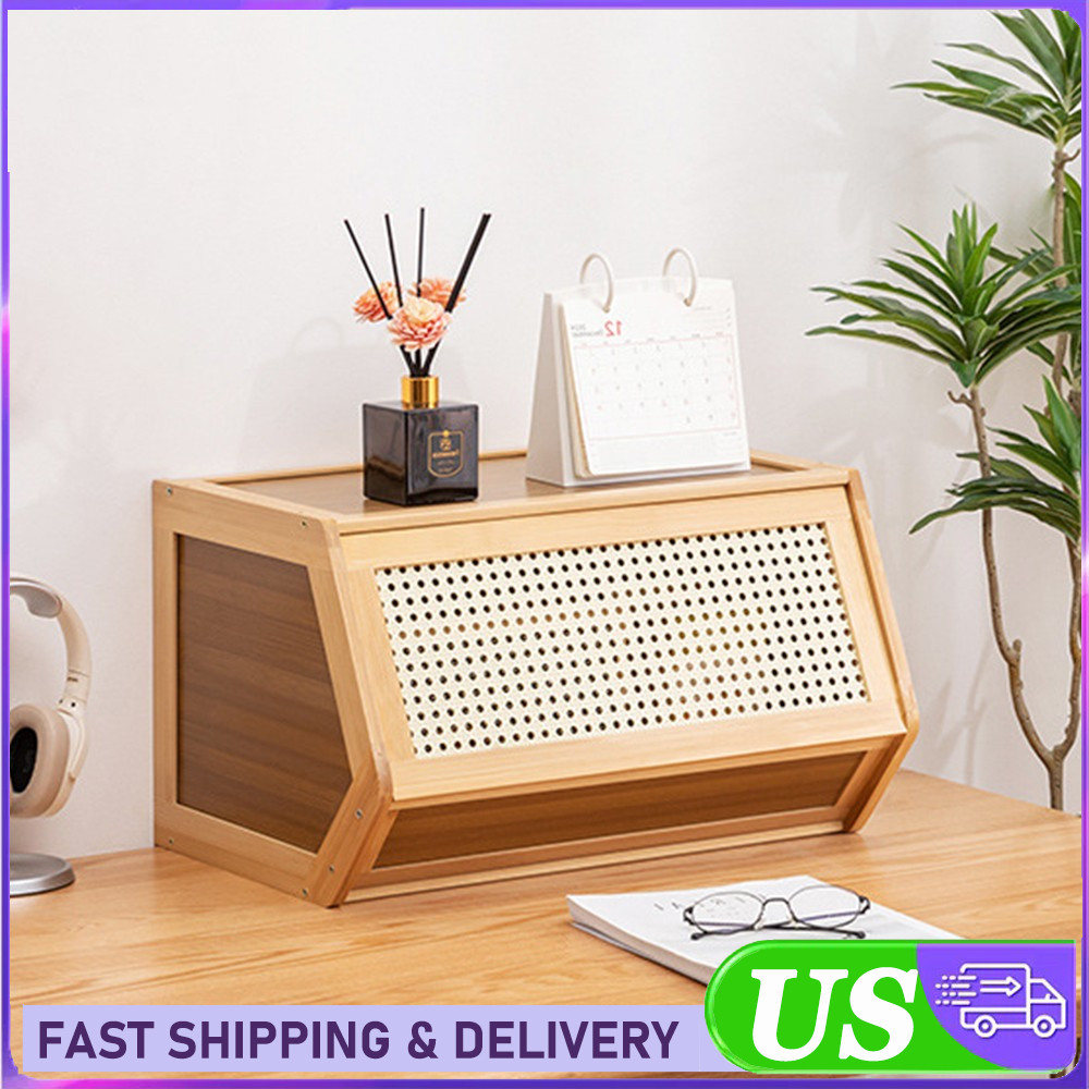 Storage Unit Bamboo Cabinet Cupboard Bedroom Shelf Unit Stackable w/ Door