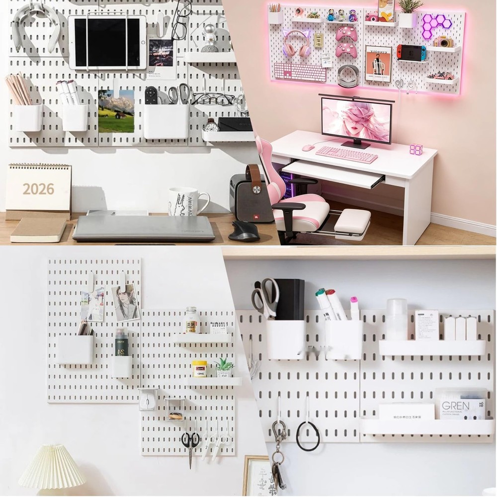 Peg Board Wall Organizer Kit White Pegboard Combination Kit 4 Pieces Pegboard...