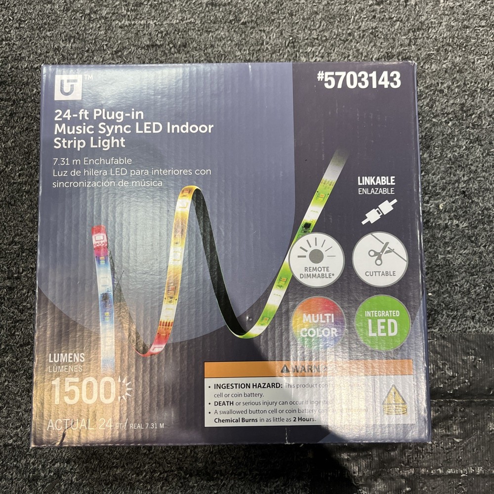 UT 24-ft Plug-in Music Sync Multicolor LED Indoor Light Strip Remote Dimmable