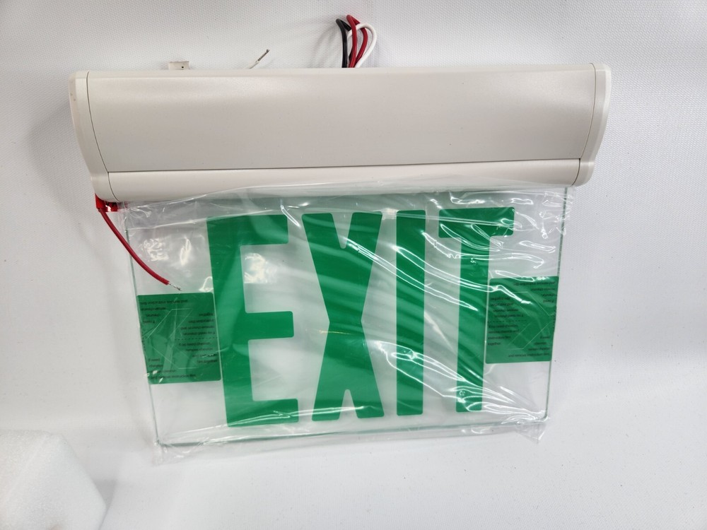 4 Pack Green Exit Signs Leonlite Hardwired LED Lit w/ Battery Backup 2 sided New