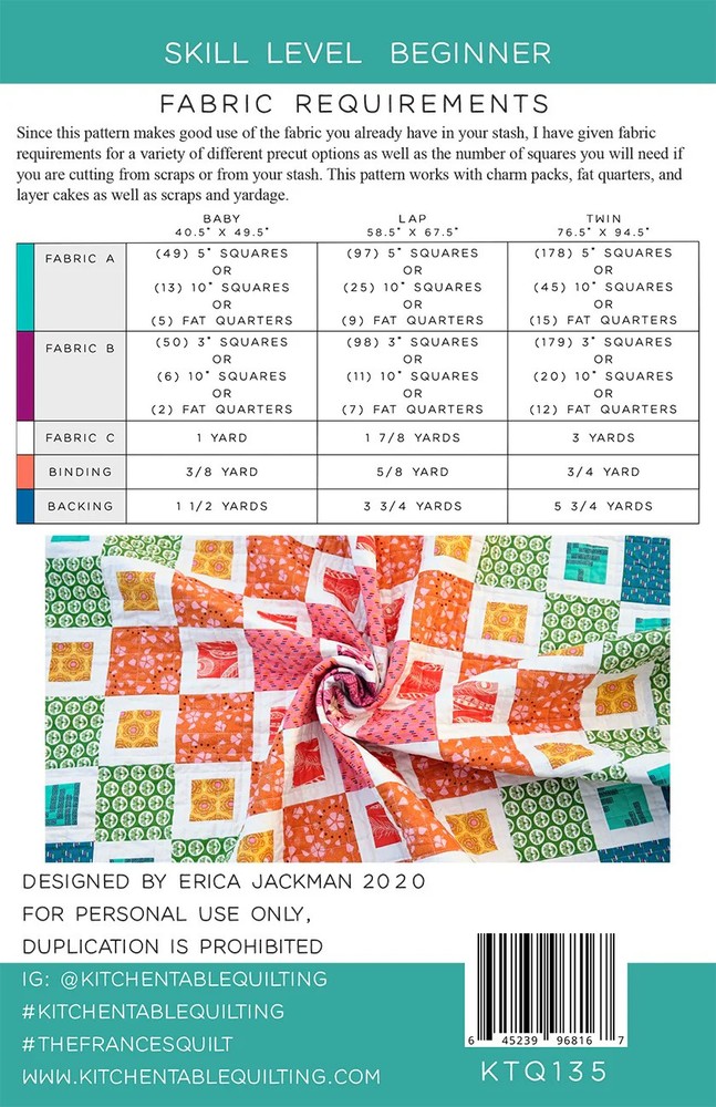 The Frances Quilt Pattern by Kitchen Table Quilting