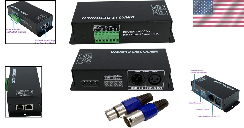 Compact 4-Channel LED DMX Decoder with Digital Display - Modern Dimming Solution