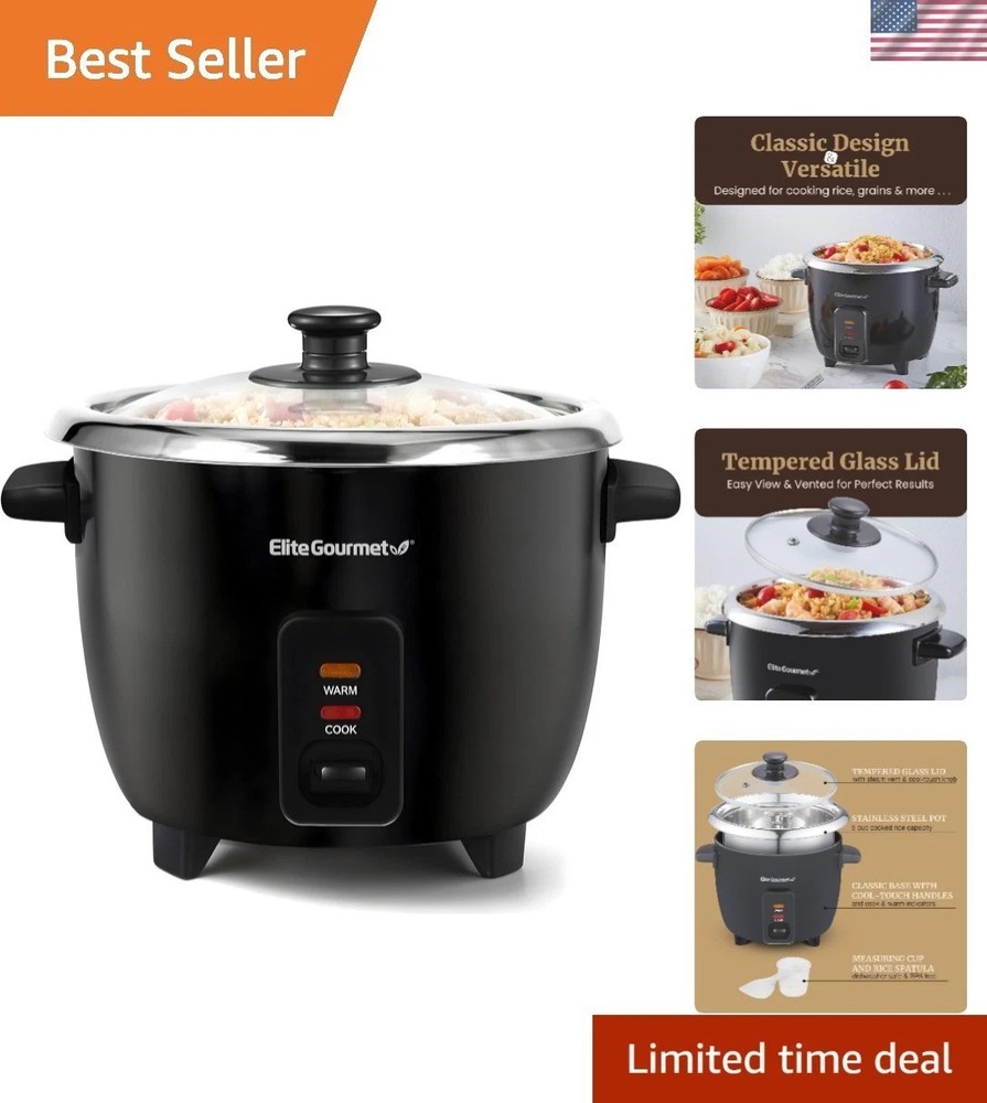 6-Cup Multi-Function Rice Cooker with Durable Stainless Steel Inner Pot - Black