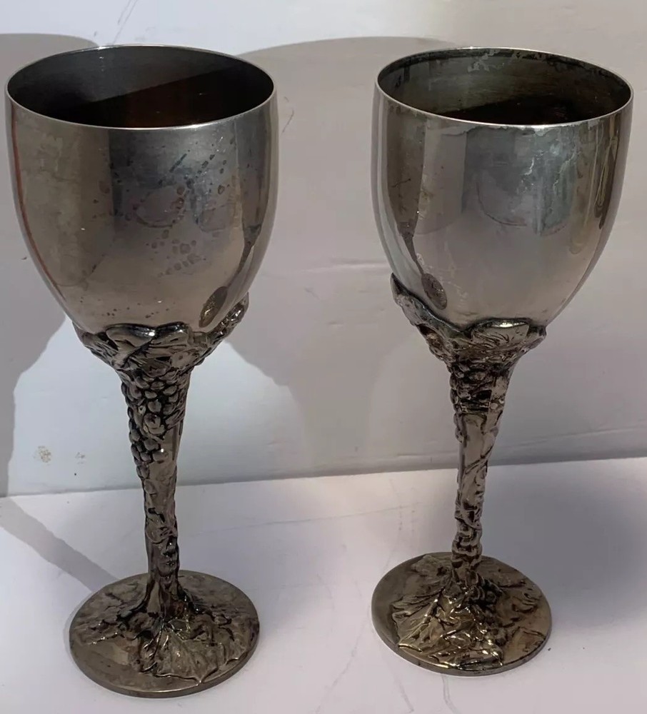 Godinger Silverplate Goblets, Grapes, READ