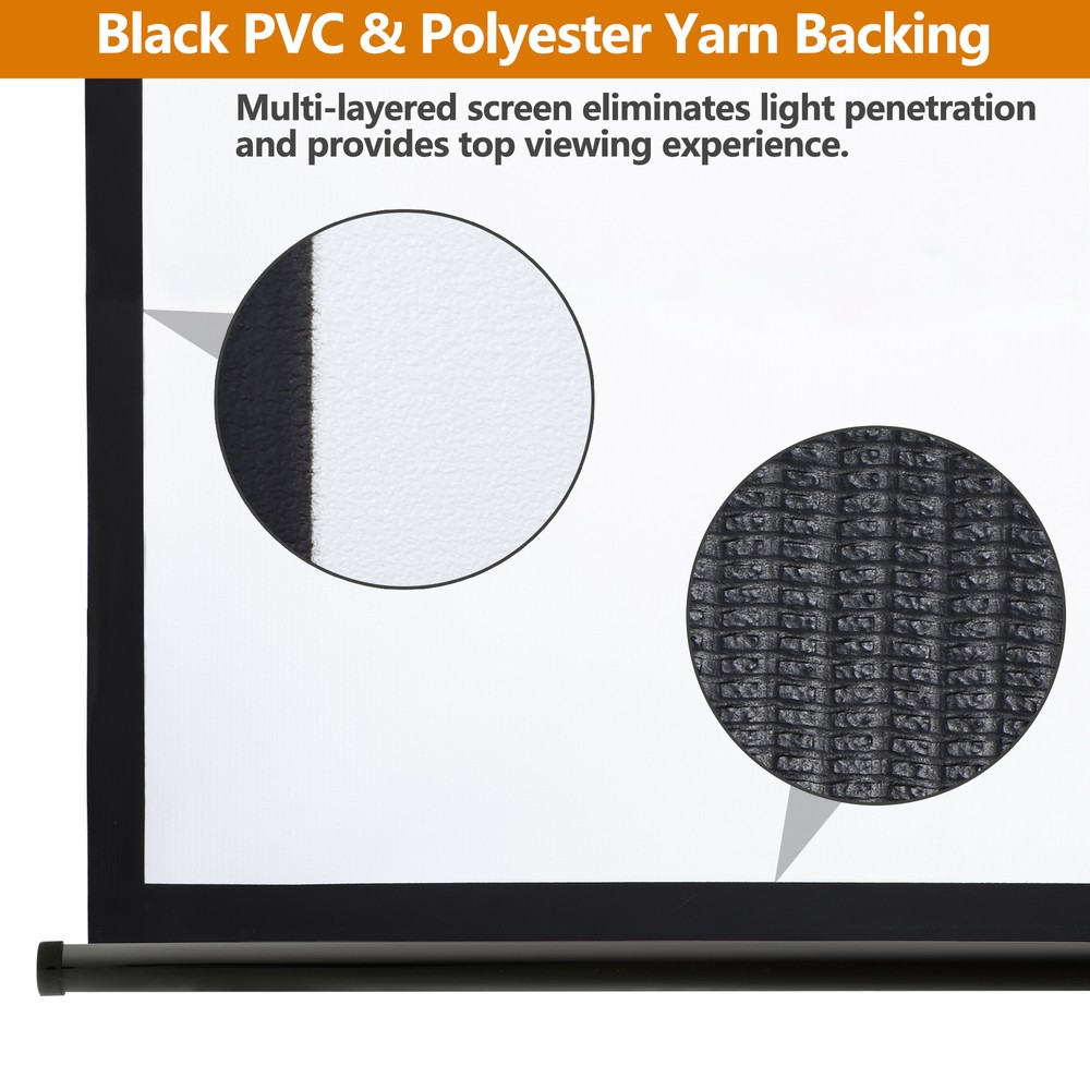 100" Projector Screen Manual Pull Down Projection Screen Theater 16:10 4K Black