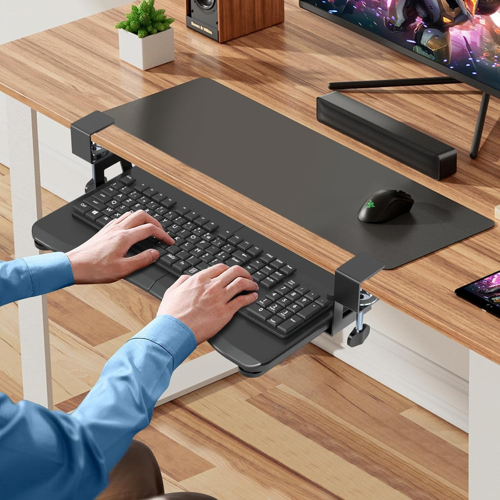 Suptek Small Keyboard Tray under Desk Pull Out with C Clamp Mount, Computer Keyb
