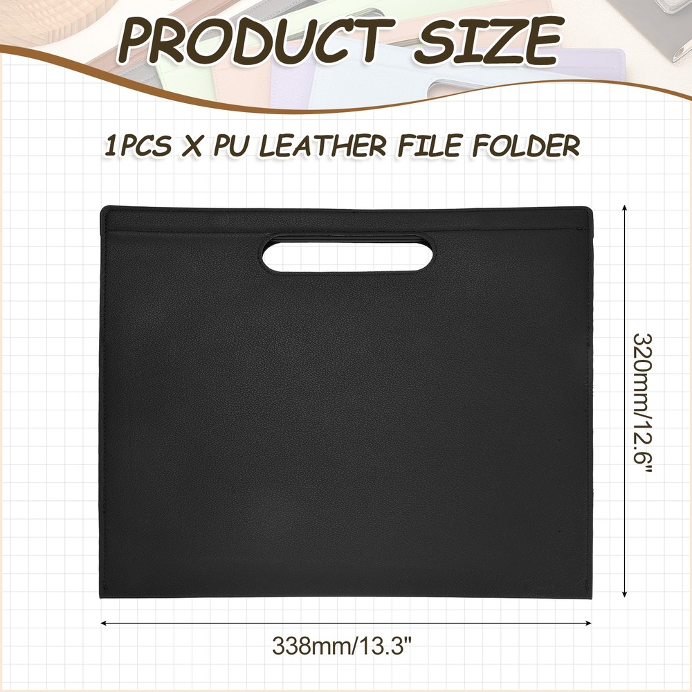 PU Leather A4 File Folder with Magnetic Closure, Black