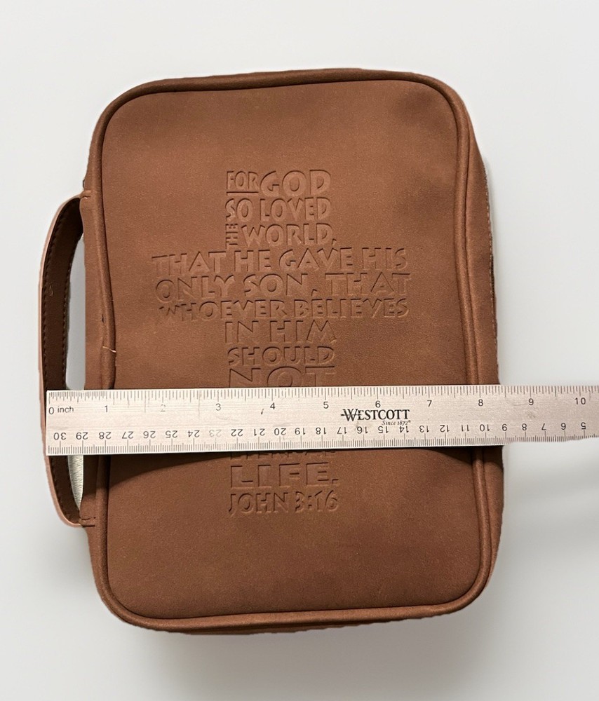 Brown Leather Bible Zippered Case With Handle