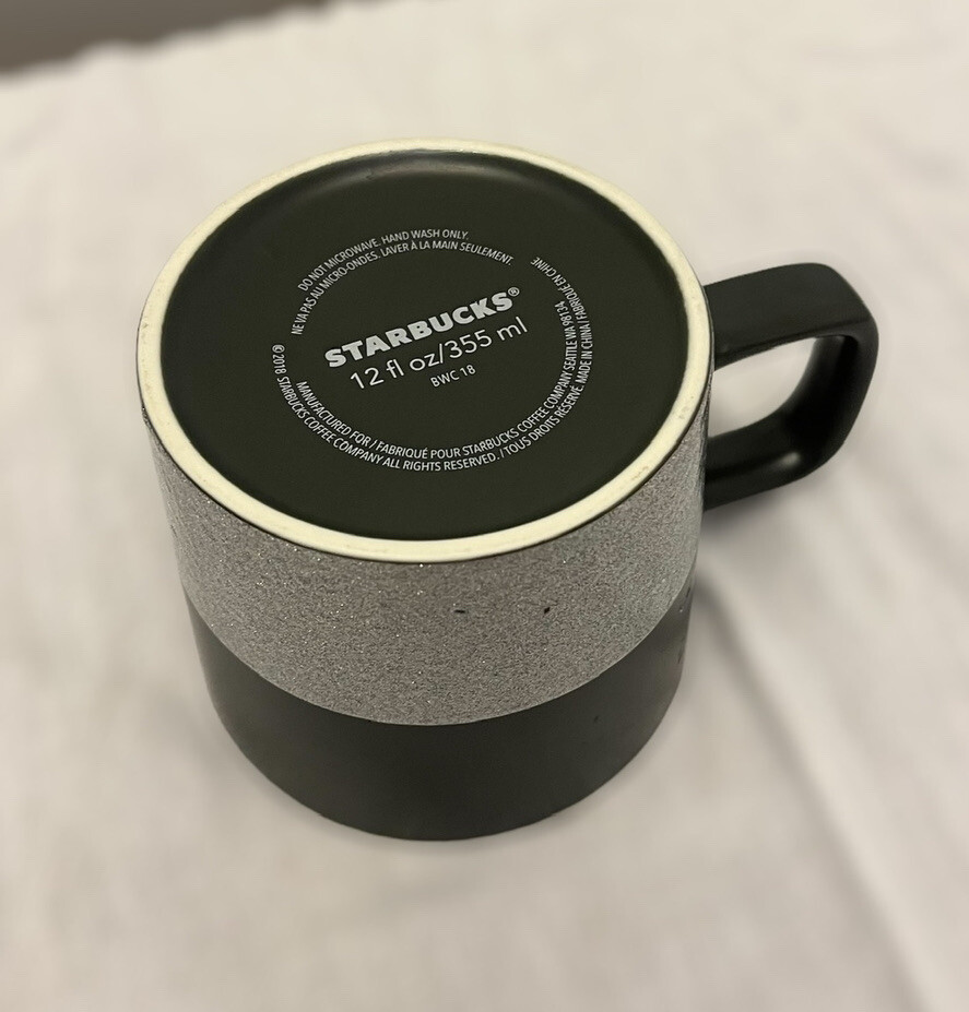 Starbucks Ceramic Mug Black Silver Sparkle Glitter Mug 12oz Great Shape