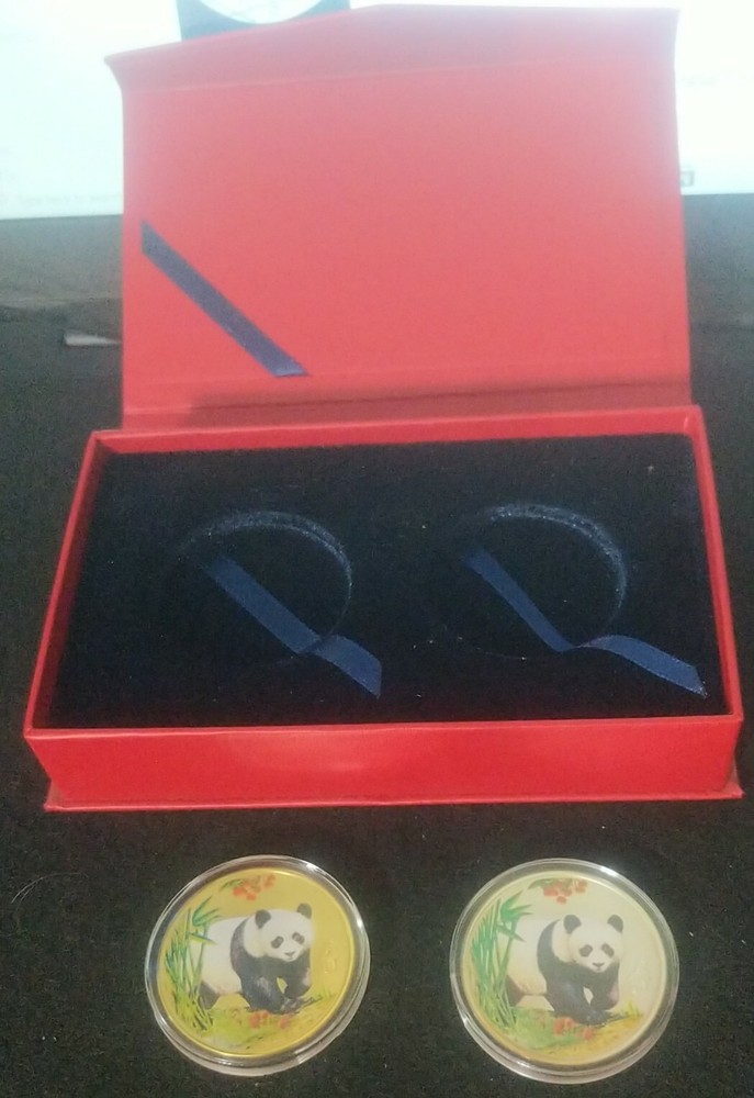 2pc Set: Chinese Panda Colorized Gold &Silver Plated 2 piece set in box.