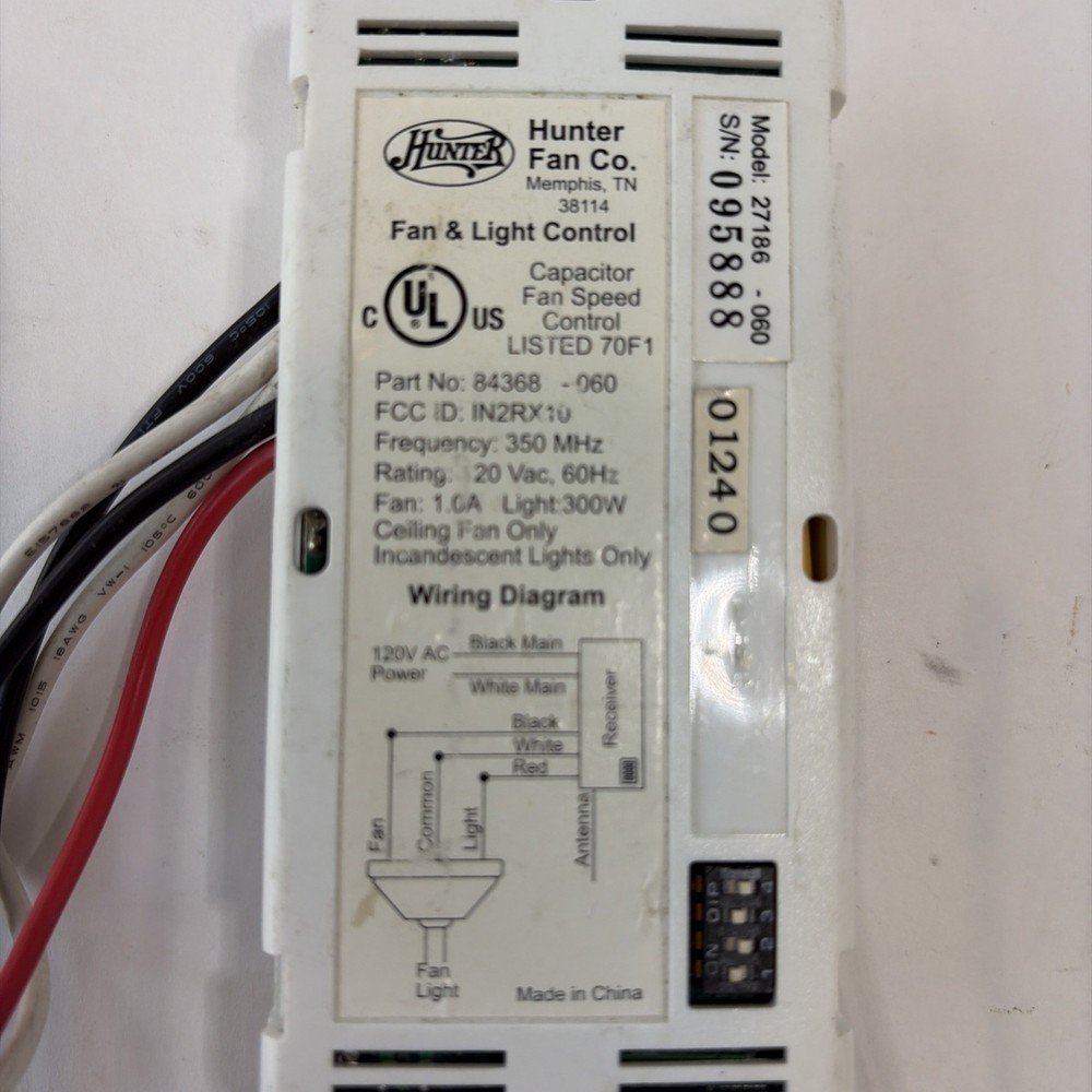 HUNTER Ceiling Fan & Light Wireless Remote Receiver 84368 95888 Untested