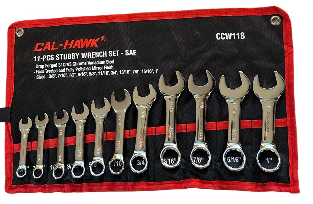 11 pc Combination Stubby Wrench Set - SAE 3/8" - 1"